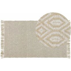 Tappeto Realizzato A Mano In Iuta E Cotone Beige 80 X 150 Cm Geometrico Pozanti