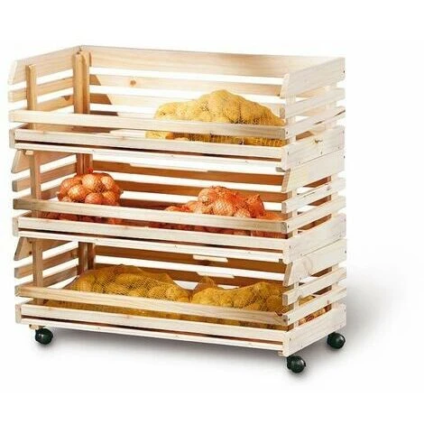 CARRELLO PORTAFRUTTA IN LEGNO DI PINO CON RUOTE 80X79X30CM 5 CARRELLO PORTAFRUTTA IN LEGNO DI PINO CON RUOTE 80X79X30CM - immagine 3