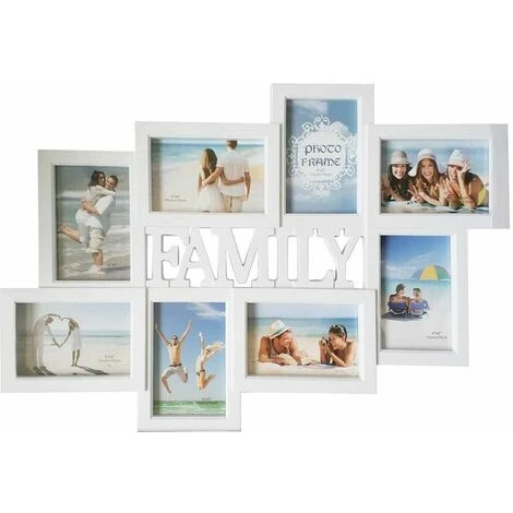 Cornice Portafoto Da Parete Con 8 Porta Foto 10x15 E Scritta Family Bianco 4 Cornice Portafoto Da Parete Con 8 Porta Foto 10x15 E Scritta Family Bianco - immagine 2