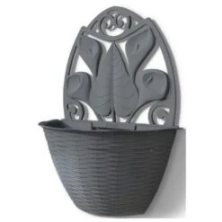 No Brand BAMA VASO FIORIERA DA ATTACCO AL MURO GERLA RICAMMATO EFFETTO PAGLIA RIANTRACITE CM.32X16X42,5H CON SOTTOANTIGOCCIA