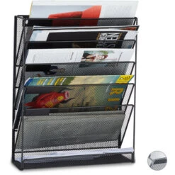 Relaxdays Porta-riviste Da Muro, Depliant Da Parete A4 Espositore Brochure Stand Per Giornali HLP: 40 X 32 X 10 Cm, Nero