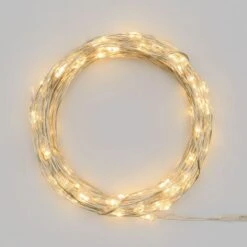 Luci Di Natale Catena Con Micro Led E Filo In Metallo A Batteria Per Esterno -Luce Calda / 100 Led - 10 M / Cavo Argento