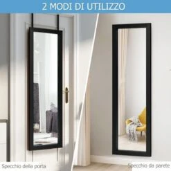 Specchio A Figura Intera, Specchio Da Parete, Specchio Appeso Sulla Porta Con 2 Ganci, Specchio Antideflagrante Rettangolare, Stile Semplice, 120x37x1,6 Cm (Nero) -Armonia Decor 46355584 3