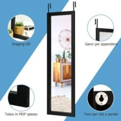 Specchio A Figura Intera, Specchio Da Parete, Specchio Appeso Sulla Porta Con 2 Ganci, Specchio Antideflagrante Rettangolare, Stile Semplice, 120x37x1,6 Cm (Nero) -Armonia Decor 46355584 4