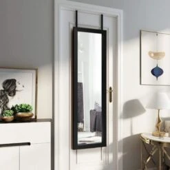 Specchio A Figura Intera, Specchio Da Parete, Specchio Appeso Sulla Porta Con 2 Ganci, Specchio Antideflagrante Rettangolare, Stile Semplice, 120x37x1,6 Cm (Nero) -Armonia Decor 46355584 5