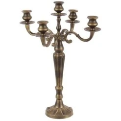 Candelabro Antichizzato Brunito 5 Fuochi Braccia Candeliere Portacandele Laryn - Altezza: 52 Cm