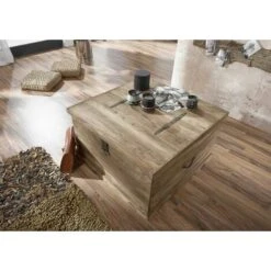 LEEDS 31 Cassapanca In Legno Di Sheesham - Oliato / Grigio 88x88x50 -Armonia Decor 47110611 3