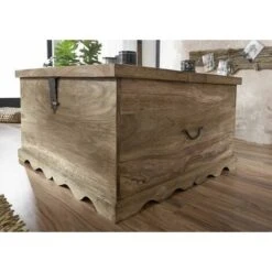 LEEDS 31 Cassapanca In Legno Di Sheesham - Oliato / Grigio 88x88x50 -Armonia Decor 47110611 4