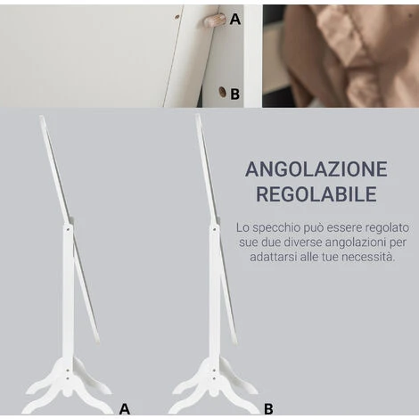 HOMCOM Specchio Da Terra A Figura Intera Con Inclinazione Regolabile, Specchiera Autoportante - Bianco 6 HOMCOM Specchio Da Terra A Figura Intera Con Inclinazione Regolabile, Specchiera Autoportante - Bianco - immagine 4