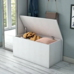 Dmora Baule Miltonia, Capiente Box Contenitore Multiuso, Cassapanca Moderna, 100% Made In Italy, Cm 90x45h45, Bianco, Con Imballo Rinforzato -Armonia Decor 48736833 2