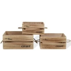 Rebecca Mobili Set 3 Cassette Scatole Legno Portaoggetti Legno Chiaro 17x36x25