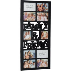 Relaxdays Cornice 10 Foto, Porta Fotografie Family & Friends, Collage Multifoto, HxLxP: 74,5 X 35 X 2 Cm, Nero