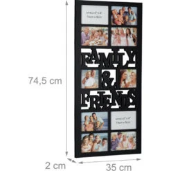 Relaxdays Cornice 10 Foto, Porta Fotografie Family & Friends, Collage Multifoto, HxLxP: 74,5 X 35 X 2 Cm, Nero -Armonia Decor 51970608 3