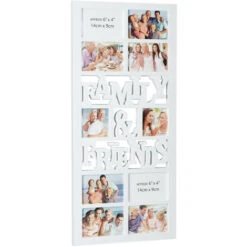 Relaxdays Cornice 10 Foto, Porta Fotografie Family & Friends, Collage Multifoto, HxLxP: 74,5 X 35 X 2 Cm, Bianco