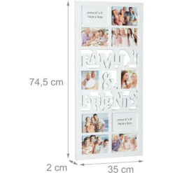 Relaxdays Cornice 10 Foto, Porta Fotografie Family & Friends, Collage Multifoto, HxLxP: 74,5 X 35 X 2 Cm, Bianco -Armonia Decor 51970630 3