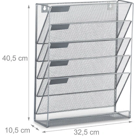 Relaxdays Porta-riviste Da Muro, Depliant Da Parete A4 Espositore Stand Per Giornali HLP: 40 X 32 X 10 Cm, Argentato 6 Relaxdays Porta-riviste Da Muro, Depliant Da Parete A4 Espositore Stand Per Giornali HLP: 40 X 32 X 10 Cm, Argentato - immagine 4