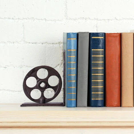 Relaxdays Fermalibri Retrò, Ghisa, Ruota Dentata, Pellicola Cinematografica, Decorazione Per Libri 16x13x10 Cm, Marrone 4 Relaxdays Fermalibri Retrò, Ghisa, Ruota Dentata, Pellicola Cinematografica, Decorazione Per Libri 16x13x10 Cm, Marrone - immagine 2