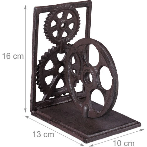 Relaxdays Fermalibri Retrò, Ghisa, Ruota Dentata, Pellicola Cinematografica, Decorazione Per Libri 16x13x10 Cm, Marrone 6 Relaxdays Fermalibri Retrò, Ghisa, Ruota Dentata, Pellicola Cinematografica, Decorazione Per Libri 16x13x10 Cm, Marrone - immagine 4