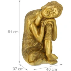 Relaxdays Buddha, Figura Da Giardino, Resistente Alle Intemperie, Buddha Seduto, Poliresina, HBT: 61x40x37 Cm, Dorata -Armonia Decor 51980312 4