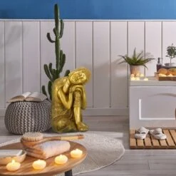 Relaxdays Buddha, Figura Da Giardino, Resistente Alle Intemperie, Buddha Seduto, Poliresina, HBT: 61x40x37 Cm, Dorata -Armonia Decor 51980312 5