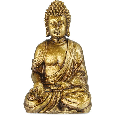 Relaxdays Buddha, Figura Da Giardino, Resistente Alle Intemperie, Buddha Seduto, In Poliresina, 30x18,5x12,5 Cm, Dorata 3 Relaxdays Buddha, Figura Da Giardino, Resistente Alle Intemperie, Buddha Seduto, In Poliresina, 30x18,5x12,5 Cm, Dorata