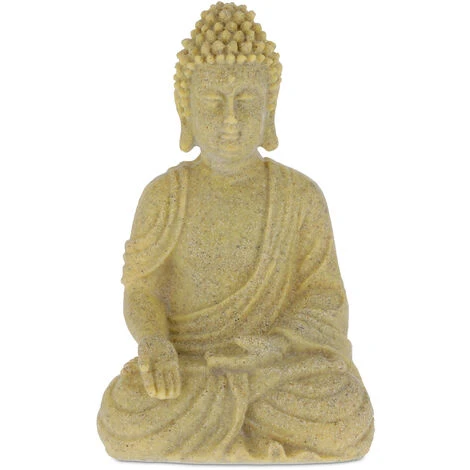 Relaxdays Statua Zen Del Buddha Seduto XL, 40 Cm, Feng Shui, Per Ambienti Esterni, Da Giardino, Decorativa, Sabbia 3 Relaxdays Statua Zen Del Buddha Seduto XL, 40 Cm, Feng Shui, Per Ambienti Esterni, Da Giardino, Decorativa, Sabbia
