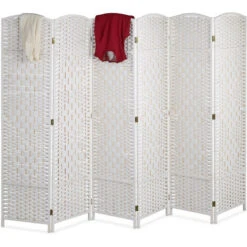 Relaxdays Paravento A 6 Pannelli, HxL: 170 X 240 Cm Ca., Divisore Pieghevole, Separé Per Ambienti Interni, Color Bianco