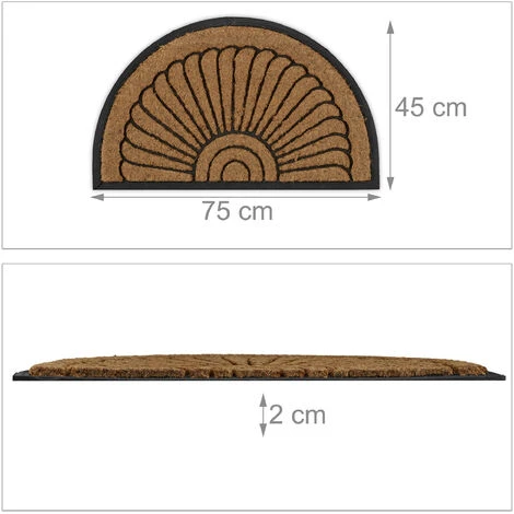 Relaxdays Zerbino In Cocco E Gomma, A Semicerchio, 75x45 Cm, Tappetino Antiscivolo, Resistente Alle Intemperie, Naturale 6 Relaxdays Zerbino In Cocco E Gomma, A Semicerchio, 75x45 Cm, Tappetino Antiscivolo, Resistente Alle Intemperie, Naturale - immagine 4