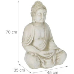 Relaxdays Buddha, Figura Da Giardino, Resistente Alle Intemperie, Buddha Seduto, In Poliresina, HLP 70x45x35 Cm, Crema -Armonia Decor 51984020 4