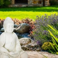 Relaxdays Buddha, Figura Da Giardino, Resistente Alle Intemperie, Buddha Seduto, In Poliresina, HLP 70x45x35 Cm, Crema -Armonia Decor 51984020 5