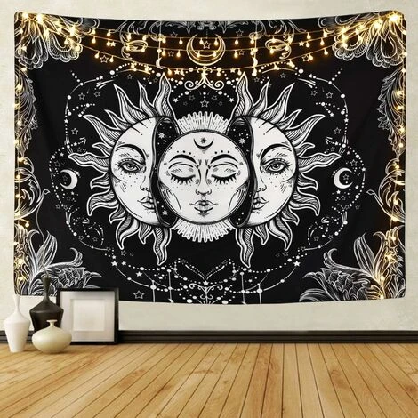 Decorazione Da Parete - Arazzo Sole E Luna Sole Ardente Con Arazzo Stellato Arazzo Psichedelico Arazzo Mistico In Bianco E Nero Da Appendere A Parete - 51,2 X 59,1 Pollici 3 Decorazione Da Parete - Arazzo Sole E Luna Sole Ardente Con Arazzo Stellato Arazzo Psichedelico Arazzo Mistico In Bianco E Nero Da Appendere A Parete - 51,2 X 59,1 Pollici