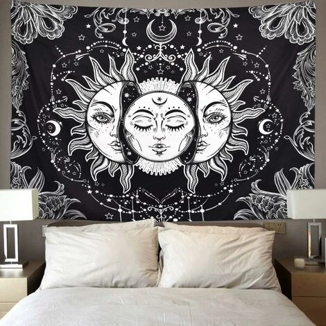 Decorazione Da Parete - Arazzo Sole E Luna Sole Ardente Con Arazzo Stellato Arazzo Psichedelico Arazzo Mistico In Bianco E Nero Da Appendere A Parete - 51,2 X 59,1 Pollici 4 Decorazione Da Parete - Arazzo Sole E Luna Sole Ardente Con Arazzo Stellato Arazzo Psichedelico Arazzo Mistico In Bianco E Nero Da Appendere A Parete - 51,2 X 59,1 Pollici - immagine 2