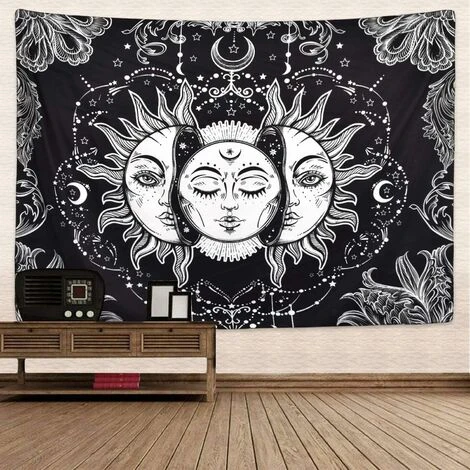 Decorazione Da Parete - Arazzo Sole E Luna Sole Ardente Con Arazzo Stellato Arazzo Psichedelico Arazzo Mistico In Bianco E Nero Da Appendere A Parete - 51,2 X 59,1 Pollici 5 Decorazione Da Parete - Arazzo Sole E Luna Sole Ardente Con Arazzo Stellato Arazzo Psichedelico Arazzo Mistico In Bianco E Nero Da Appendere A Parete - 51,2 X 59,1 Pollici - immagine 3