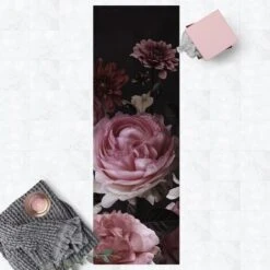 Tappeti In Vinile - Rose Su Sfondo Nero Vintage - Pannello Dimensione HxL: 90cm X 30cm