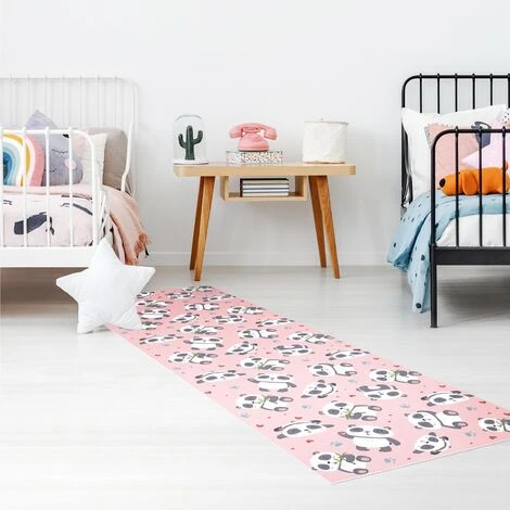 Tappeti In Vinile - Teneri Panda Con Impronte E Cuori In Pastello Rosa - Pannello Dimensione HxL: 90cm X 30cm 4 Tappeti In Vinile - Teneri Panda Con Impronte E Cuori In Pastello Rosa - Pannello Dimensione HxL: 90cm X 30cm - immagine 2
