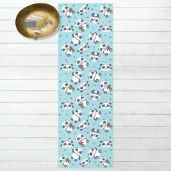 Tappeti In Vinile - Teneri Panda Con Impronte E Cuori In Pastello Blu - Pannello Dimensione HxL: 90cm X 30cm
