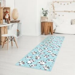 Tappeti In Vinile - Teneri Panda Con Impronte E Cuori In Pastello Blu - Pannello Dimensione HxL: 90cm X 30cm -Armonia Decor 52609931 3