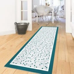 Tappeti In Vinile - Trama Di Rami Delicati Con Punti In Petrolio Con Cornice - Pannello Dimensione HxL: 90cm X 30cm 8 Tappeti In Vinile - Trama Di Rami Delicati Con Punti In Petrolio Con Cornice - Pannello Dimensione HxL: 90cm X 30cm -Armonia Decor 52610066 2