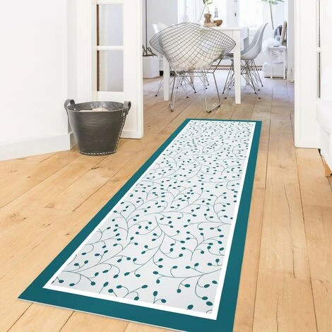 Tappeti In Vinile - Trama Di Rami Delicati Con Punti In Petrolio Con Cornice - Pannello Dimensione HxL: 90cm X 30cm 4 Tappeti In Vinile - Trama Di Rami Delicati Con Punti In Petrolio Con Cornice - Pannello Dimensione HxL: 90cm X 30cm - immagine 2