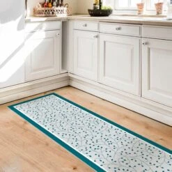 Tappeti In Vinile - Trama Di Rami Delicati Con Punti In Petrolio Con Cornice - Pannello Dimensione HxL: 90cm X 30cm 9 Tappeti In Vinile - Trama Di Rami Delicati Con Punti In Petrolio Con Cornice - Pannello Dimensione HxL: 90cm X 30cm -Armonia Decor 52610066 3