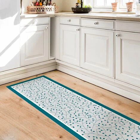 Tappeti In Vinile - Trama Di Rami Delicati Con Punti In Petrolio Con Cornice - Pannello Dimensione HxL: 90cm X 30cm 5 Tappeti In Vinile - Trama Di Rami Delicati Con Punti In Petrolio Con Cornice - Pannello Dimensione HxL: 90cm X 30cm - immagine 3