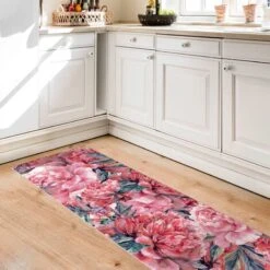 Tappeti In Vinile - Trama Di Peonie Rosse Delicate In Acquerello - Pannello Dimensione HxL: 90cm X 30cm -Armonia Decor 52610117 2