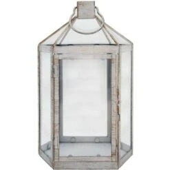 Rebecca Mobili Lanterna Portacandela Bianca Grande Shabby In Metallo E PVC Da Interno Esterno