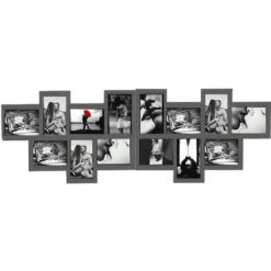 Rebecca Mobili Porta Foto Multiplo Cornice Grigio 14 Spazi 10x15 Mdf 36x120x1,2
