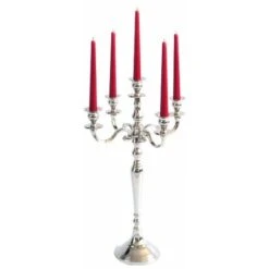 Nova Portacandele Candeliere Design Classico Con 5 Braccia In Metallo Nichelato 63cm