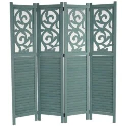 Nova Paravento Divisore Decorativo Istanbul In Legno Di Paulonia Con 4 Pannelli Colore : Verde