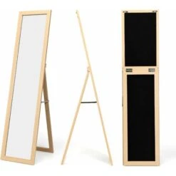 GIANTEX Specchio A Figura Intera, Specchio Da Terra, Specchio Da Parete O Porta, Specchio Sospeso, Specchio Con Cornice In Legno, Per Soggiorno, Camera E Corridoio, Moderno,155 X 37 Cm (Naturale)