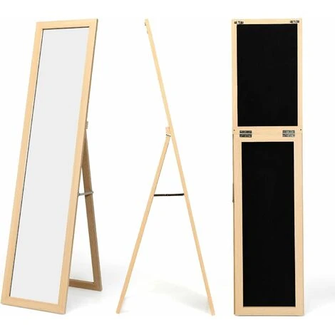 GIANTEX Specchio A Figura Intera, Specchio Da Terra, Specchio Da Parete O Porta, Specchio Sospeso, Specchio Con Cornice In Legno, Per Soggiorno, Camera E Corridoio, Moderno,155 X 37 Cm (Naturale) 3 GIANTEX Specchio A Figura Intera, Specchio Da Terra, Specchio Da Parete O Porta, Specchio Sospeso, Specchio Con Cornice In Legno, Per Soggiorno, Camera E Corridoio, Moderno,155 X 37 Cm (Naturale)