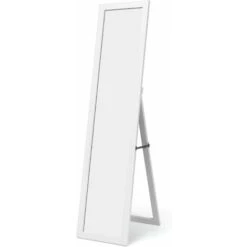 GIANTEX Specchio A Figura Intera, Specchio Da Terra, Specchio Da Parete O Porta, Specchio Sospeso, Specchio Con Cornice In Legno, Per Soggiorno, Camera E Corridoio, Moderno,155 X 37 Cm (Bianco)