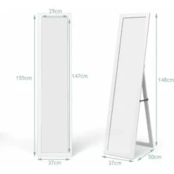 GIANTEX Specchio A Figura Intera, Specchio Da Terra, Specchio Da Parete O Porta, Specchio Sospeso, Specchio Con Cornice In Legno, Per Soggiorno, Camera E Corridoio, Moderno,155 X 37 Cm (Bianco) -Armonia Decor 58840462 4